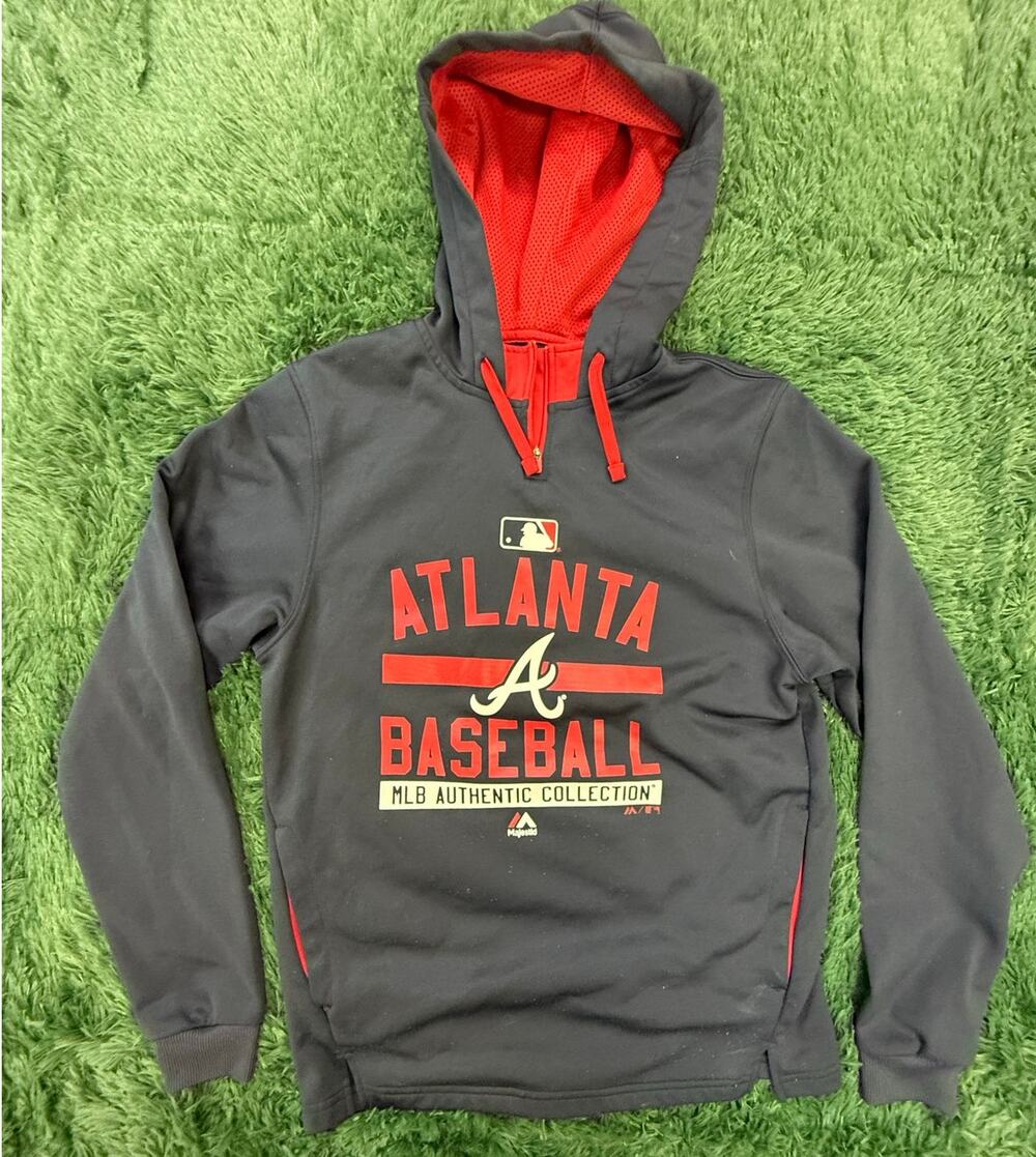 Atlanta Braves Blue & Red Pullover Sweatshirt Hoodie Sz Small Unisex